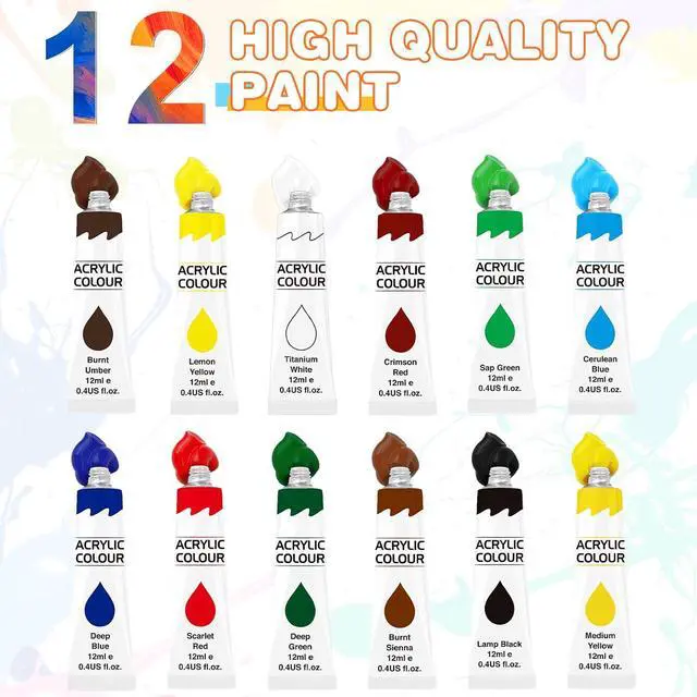 Alt view image 2 of 6 - Acrylic Paint Set, 12 Colors (2 Pack) with 20 Paint Brushes | 24 Acrylic Paints for Adults, Beginner, Professional Artists, Non-Toxic Craft Paint kit for Paper, Canvas, Rock,Wood, Ceramic