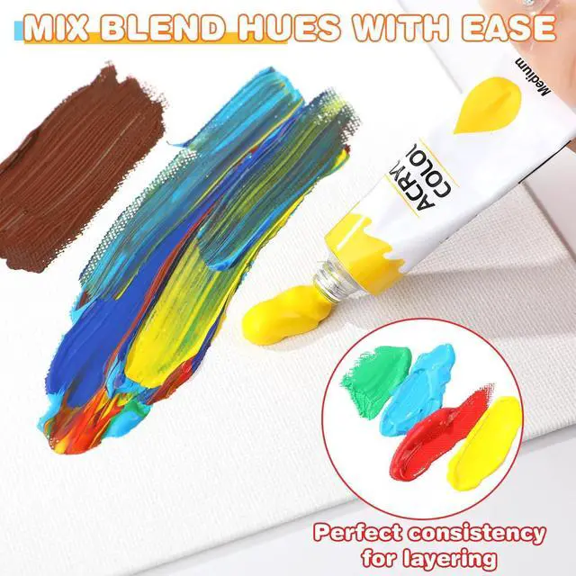 Alt view image 5 of 6 - Acrylic Paint Set, 12 Colors (2 Pack) with 20 Paint Brushes | 24 Acrylic Paints for Adults, Beginner, Professional Artists, Non-Toxic Craft Paint kit for Paper, Canvas, Rock,Wood, Ceramic