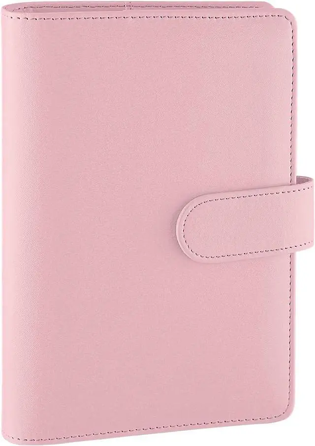 Main image of A6 PU Leather Notebook Binder 6 Ring Refillable Budget Binder Cover for A6 Refill Paper, Loose Leaf Personal Planner Organizer with Magnetic Buckle for School, Office, Travel & Photocard, Pink