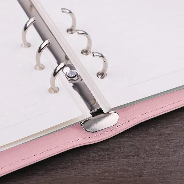 Alt view image 4 of 6 - A6 PU Leather Notebook Binder 6 Ring Refillable Budget Binder Cover for A6 Refill Paper, Loose Leaf Personal Planner Organizer with Magnetic Buckle for School, Office, Travel & Photocard, Pink