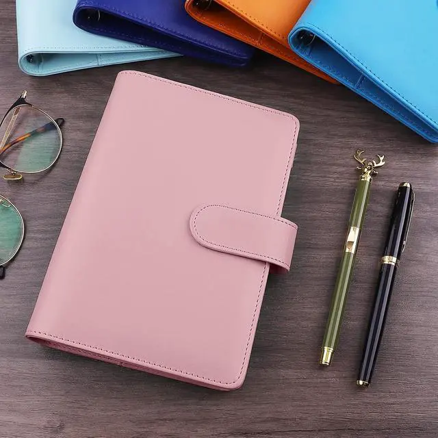 Alt view image 5 of 6 - A6 PU Leather Notebook Binder 6 Ring Refillable Budget Binder Cover for A6 Refill Paper, Loose Leaf Personal Planner Organizer with Magnetic Buckle for School, Office, Travel & Photocard, Pink