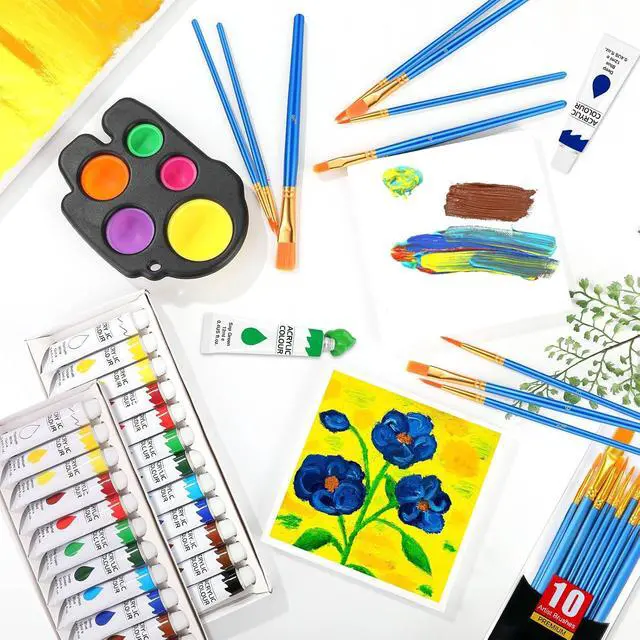 Alt view image 6 of 6 - Acrylic Paint Set, 12 Colors (2 Pack) with 20 Paint Brushes | 24 Acrylic Paints for Adults, Beginner, Professional Artists, Non-Toxic Craft Paint kit for Paper, Canvas, Rock,Wood, Ceramic