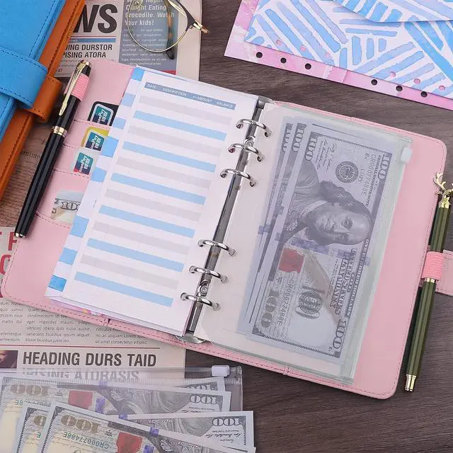 Alt view image 6 of 6 - A6 PU Leather Notebook Binder 6 Ring Refillable Budget Binder Cover for A6 Refill Paper, Loose Leaf Personal Planner Organizer with Magnetic Buckle for School, Office, Travel & Photocard, Pink