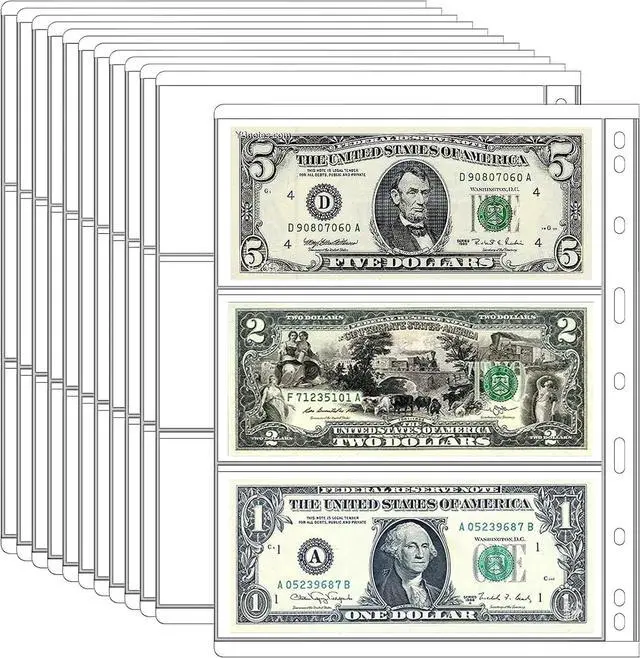 Main image of Ettonsun 10 Sheets Paper Money Collection Pages,Currency Sleeves,Currency Holder Collection Supplies Album Pages for Travel Bill Banknote Stamp Paper Souvenirs Storage