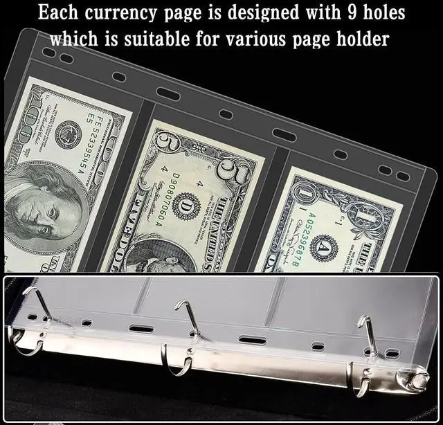 Alt view image 4 of 5 - Ettonsun 10 Sheets Paper Money Collection Pages,Currency Sleeves,Currency Holder Collection Supplies Album Pages for Travel Bill Banknote Stamp Paper Souvenirs Storage