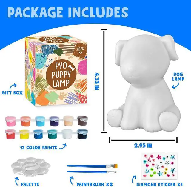 Alt view image 2 of 7 - Paint Your Own Dog Lamp Kit, DIY Night Light, Crafts for Teens Girls Boys, Arts & Crafts for Kids Ages 8-12, Painting Kit for Kids, Room Decoration, Birthday Gift for Kids Ages 3 4 5 6 7 8+