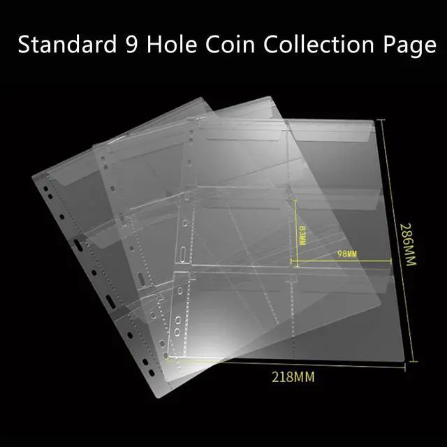 Alt view image 2 of 6 - 10 Sheets Coin Collection Pages,Coin Binder Inserts Sleeves with 9 Hole for Coin Album,Collecting Binder Protectors for Medallion Coin Stamp Badges Currency Collecting Supplies(6 Pockets)