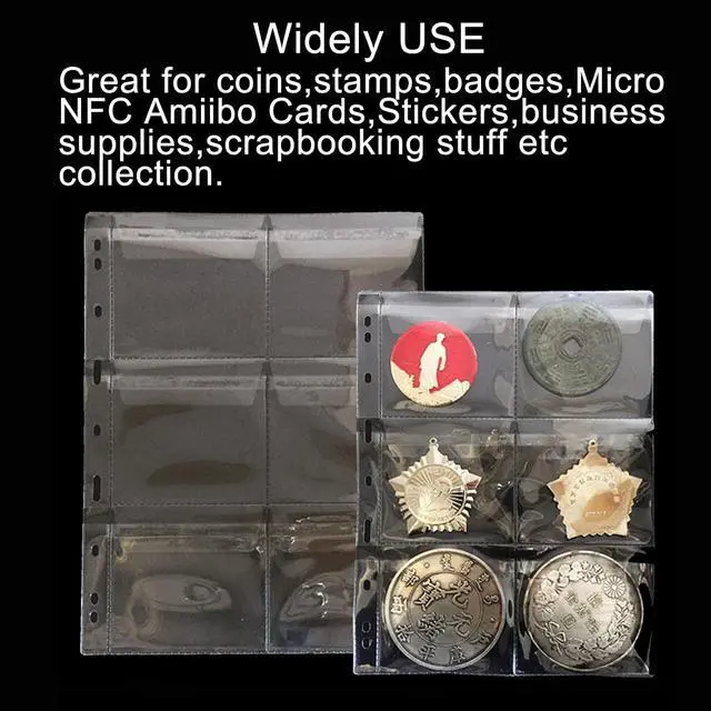 Alt view image 3 of 6 - 10 Sheets Coin Collection Pages,Coin Binder Inserts Sleeves with 9 Hole for Coin Album,Collecting Binder Protectors for Medallion Coin Stamp Badges Currency Collecting Supplies(6 Pockets)