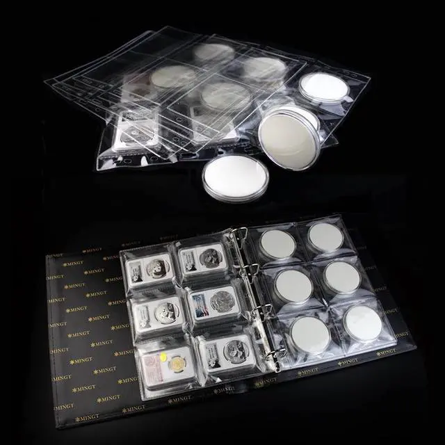 Alt view image 5 of 6 - 10 Sheets Coin Collection Pages,Coin Binder Inserts Sleeves with 9 Hole for Coin Album,Collecting Binder Protectors for Medallion Coin Stamp Badges Currency Collecting Supplies(6 Pockets)