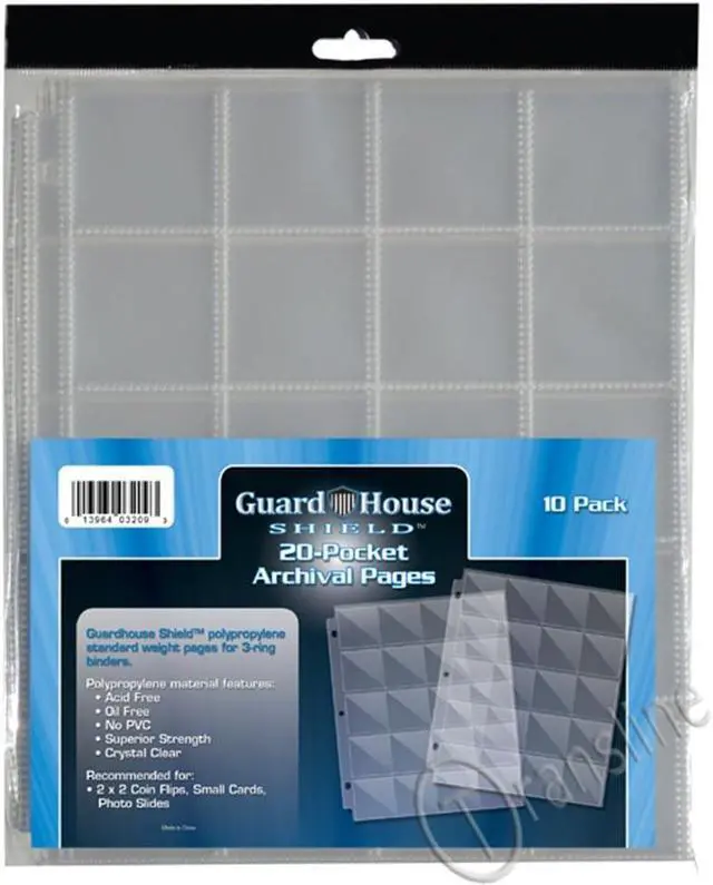 Main image of GuardHouse Shield 20 Pocket Coin Storage Pages for 2x2 Holders