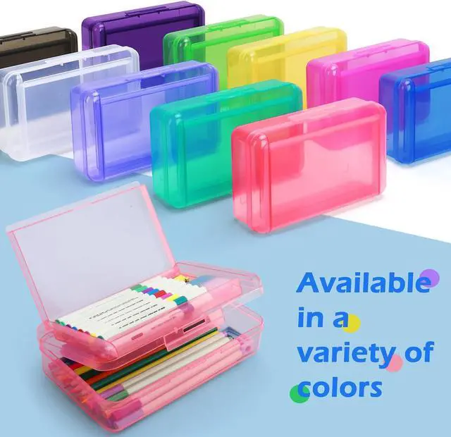 Alt view image 2 of 7 - Double Layer Plastic Clear Hard Colored Pencil Box Case Pen Crayon Box | Cute Color Hard Clear Pen Case with Snap-Tight Lid for School Supplies Marker Organizer Storage,Standard Size, Blue