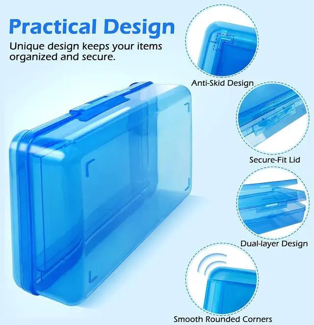 Alt view image 5 of 7 - Double Layer Plastic Clear Hard Colored Pencil Box Case Pen Crayon Box | Cute Color Hard Clear Pen Case with Snap-Tight Lid for School Supplies Marker Organizer Storage,Standard Size, Blue