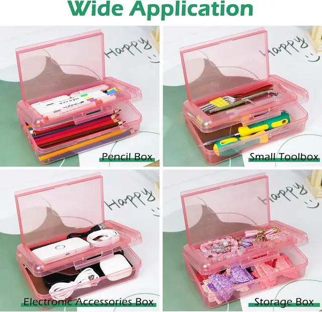 Alt view image 7 of 7 - Double Layer Plastic Clear Hard Colored Pencil Box Case Pen Crayon Box | Cute Color Hard Clear Pen Case with Snap-Tight Lid for School Supplies Marker Organizer Storage,Standard Size, Blue