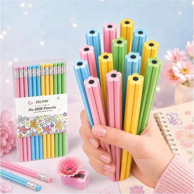 Main image of Flower Shaped HB Pencils for Kids, Cute School Supplies, 12 Count | Unique Petal-Like Shavings Design, Encourages Creative Learning, Classroom Prizes, Birthday Gifts, Party Favors