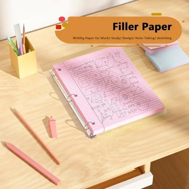 Alt view image 3 of 7 - Pink Loose Leaf Paper 100 Sheets Colored Filler Paper 8 * 10.5 College Ruled 3-Hole Punched Paper for 3-Ring Binders Notebook Lined 8" x 10.5"