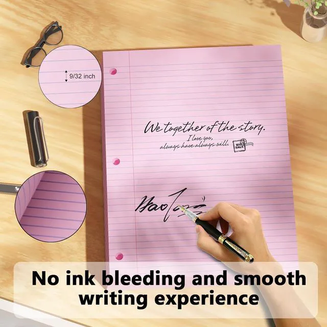 Alt view image 4 of 7 - Pink Loose Leaf Paper 100 Sheets Colored Filler Paper 8 * 10.5 College Ruled 3-Hole Punched Paper for 3-Ring Binders Notebook Lined 8" x 10.5"