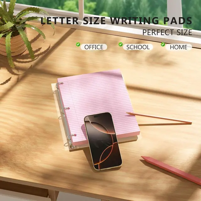 Alt view image 6 of 7 - Pink Loose Leaf Paper 100 Sheets Colored Filler Paper 8 * 10.5 College Ruled 3-Hole Punched Paper for 3-Ring Binders Notebook Lined 8" x 10.5"