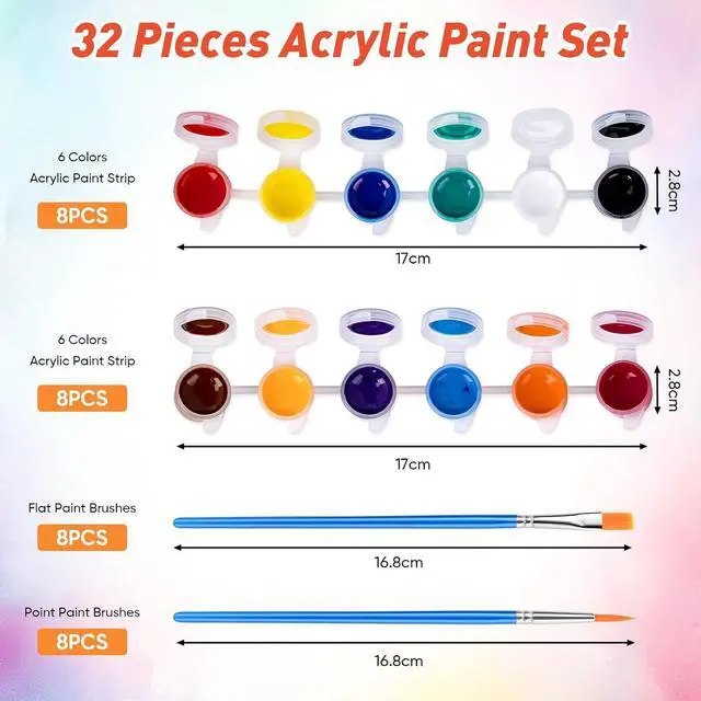 Alt view image 2 of 7 - 8 Pack Mini Acrylic Paint Set, 12 Colors Acrylic Paint Strips with 16 Brushes, Washable Paint for Kids & Adults Craft, 112 PCS Painting kit for Easter Eggs, Birthday, Party Favor, Classroom Art Gifts