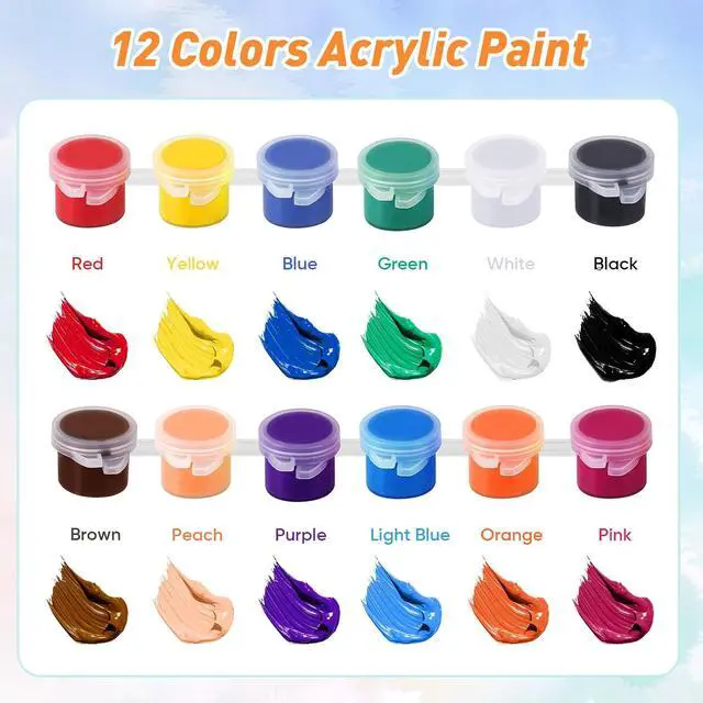 Alt view image 3 of 7 - 8 Pack Mini Acrylic Paint Set, 12 Colors Acrylic Paint Strips with 16 Brushes, Washable Paint for Kids & Adults Craft, 112 PCS Painting kit for Easter Eggs, Birthday, Party Favor, Classroom Art Gifts