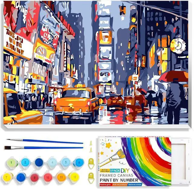 Main image of Paint by Numbers for Adults Beginner,Times Square Paint by Number with Frame,City Night View Paint by Number Adult Home Wall Decoration with Colorful Box 8x12 Inch(Street Scenery)