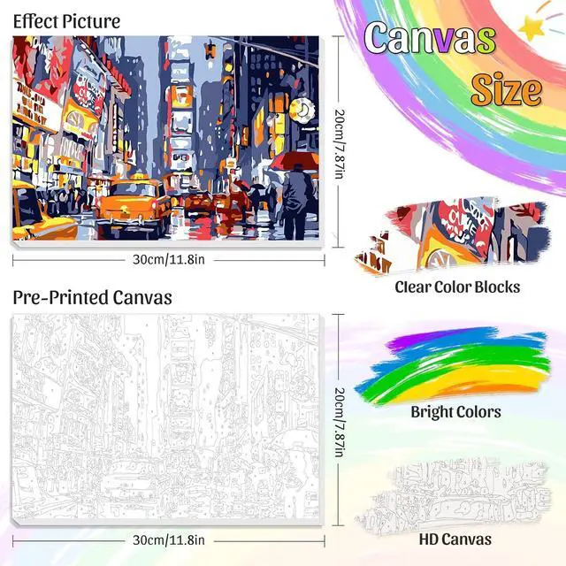 Alt view image 2 of 7 - Paint by Numbers for Adults Beginner,Times Square Paint by Number with Frame,City Night View Paint by Number Adult Home Wall Decoration with Colorful Box 8x12 Inch(Street Scenery)