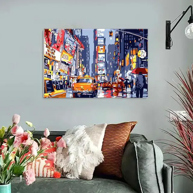 Alt view image 4 of 7 - Paint by Numbers for Adults Beginner,Times Square Paint by Number with Frame,City Night View Paint by Number Adult Home Wall Decoration with Colorful Box 8x12 Inch(Street Scenery)