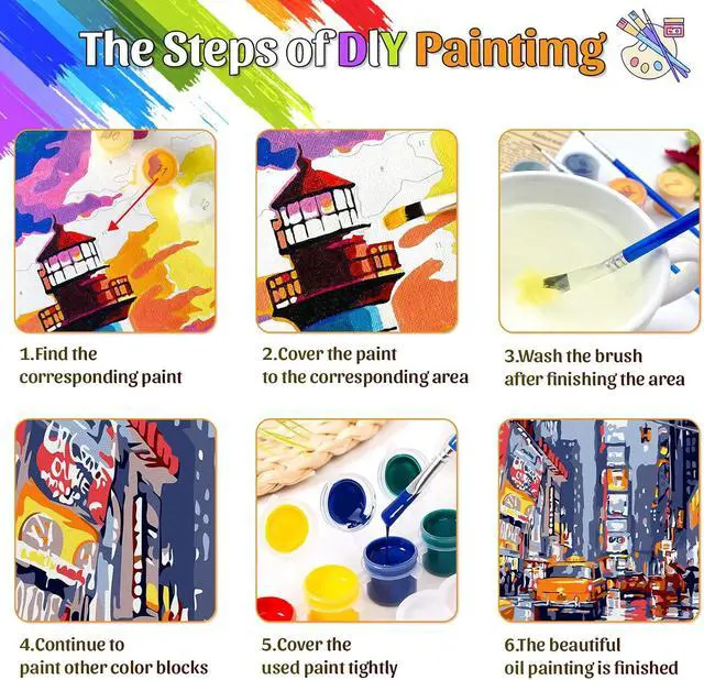 Alt view image 6 of 7 - Paint by Numbers for Adults Beginner,Times Square Paint by Number with Frame,City Night View Paint by Number Adult Home Wall Decoration with Colorful Box 8x12 Inch(Street Scenery)