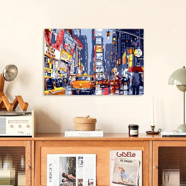 Alt view image 3 of 7 - Paint by Numbers for Adults Beginner,Times Square Paint by Number with Frame,City Night View Paint by Number Adult Home Wall Decoration with Colorful Box 8x12 Inch(Street Scenery)
