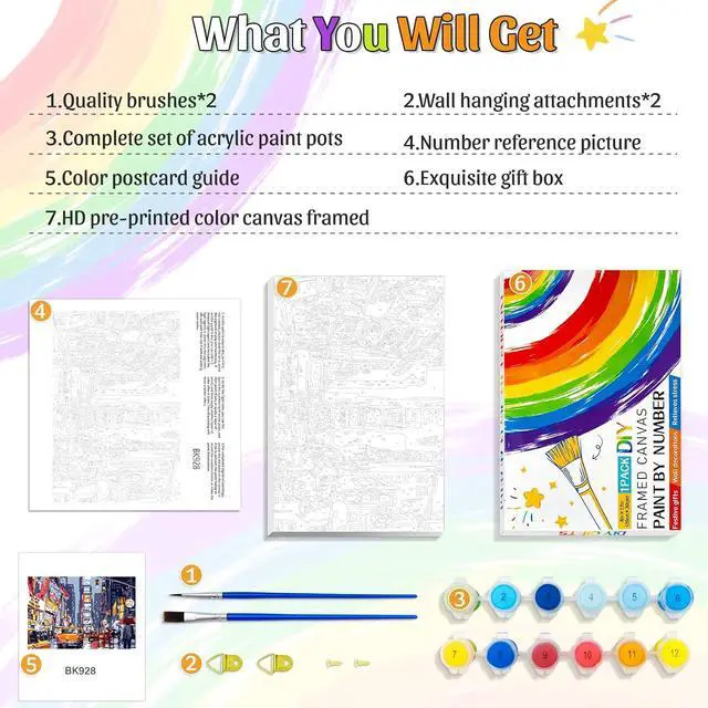 Alt view image 5 of 7 - Paint by Numbers for Adults Beginner,Times Square Paint by Number with Frame,City Night View Paint by Number Adult Home Wall Decoration with Colorful Box 8x12 Inch(Street Scenery)