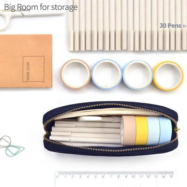 Alt view image 2 of 6 - Pencil Pen Case, Canvas Pencil Pouch Big Capacity Pen Bag with Zipper Durable Stationary Storage Bag for Adult Students Officers