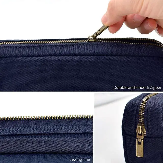 Alt view image 4 of 6 - Pencil Pen Case, Canvas Pencil Pouch Big Capacity Pen Bag with Zipper Durable Stationary Storage Bag for Adult Students Officers