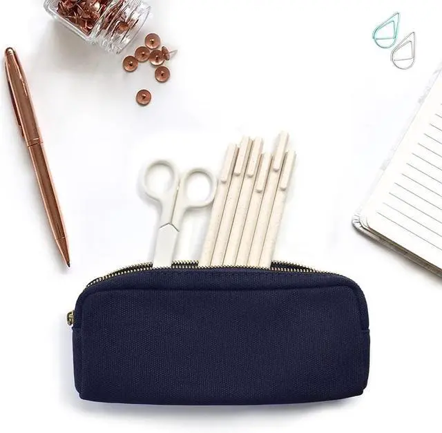 Alt view image 5 of 6 - Pencil Pen Case, Canvas Pencil Pouch Big Capacity Pen Bag with Zipper Durable Stationary Storage Bag for Adult Students Officers