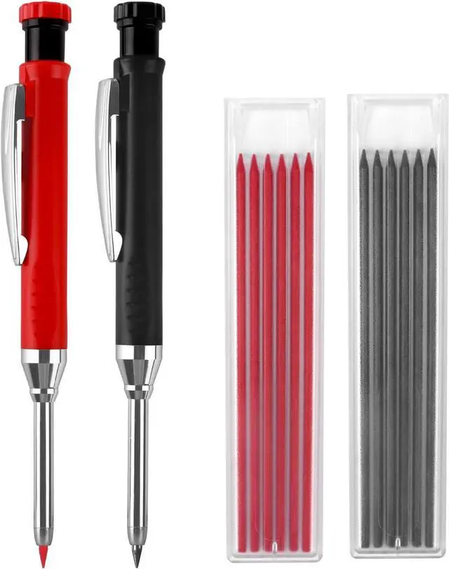 Main image of 2 Pack Carpenter Pencils Mechanical Pencils with 12 Refills, Upgraded Construction Pencils with Built-in Sharpener, Woodworking Marking Tools Pencil Markers with Metal Clip for Architect (2 Colors)