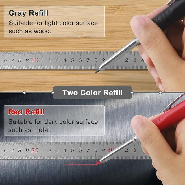 Alt view image 4 of 7 - 2 Pack Carpenter Pencils Mechanical Pencils with 12 Refills, Upgraded Construction Pencils with Built-in Sharpener, Woodworking Marking Tools Pencil Markers with Metal Clip for Architect (2 Colors)