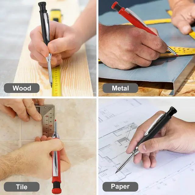 Alt view image 6 of 7 - 2 Pack Carpenter Pencils Mechanical Pencils with 12 Refills, Upgraded Construction Pencils with Built-in Sharpener, Woodworking Marking Tools Pencil Markers with Metal Clip for Architect (2 Colors)