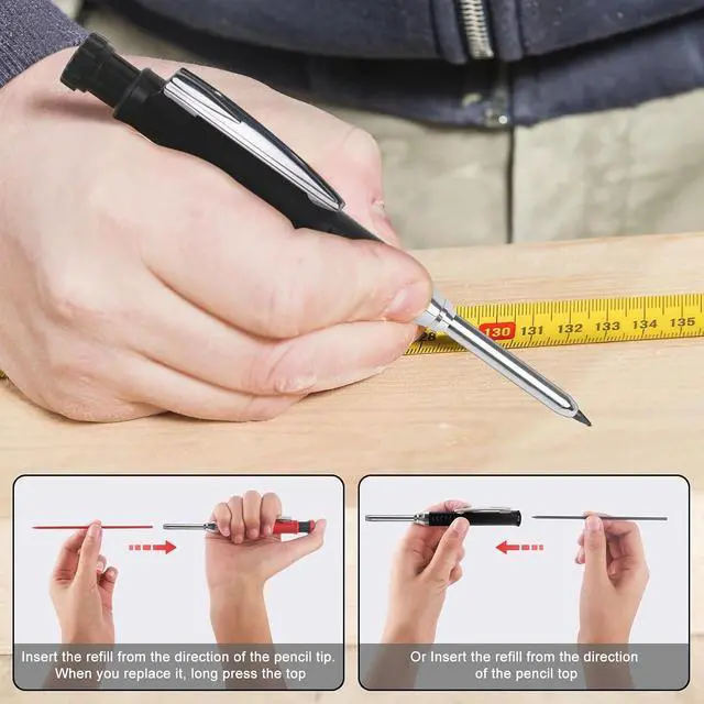 Alt view image 7 of 7 - 2 Pack Carpenter Pencils Mechanical Pencils with 12 Refills, Upgraded Construction Pencils with Built-in Sharpener, Woodworking Marking Tools Pencil Markers with Metal Clip for Architect (2 Colors)
