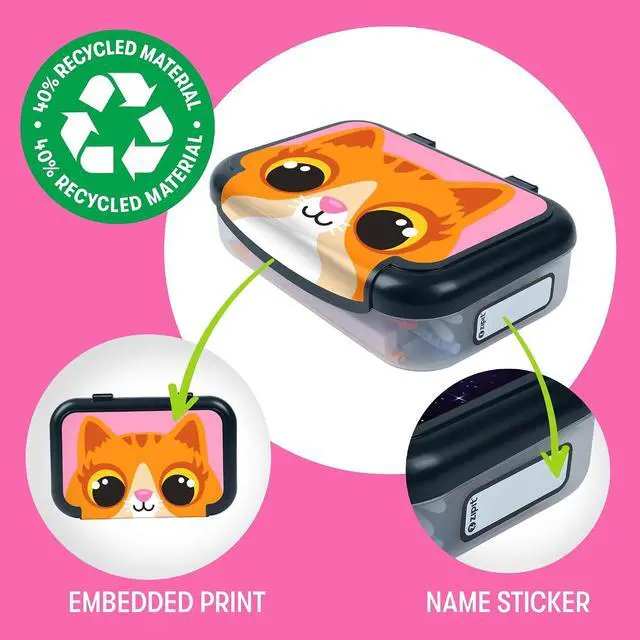 Alt view image 2 of 7 - Recycled Plastic Pencil Box for Girls, School Pencil Case, Cute Kitty