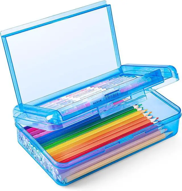 Main image of Double Layer Plastic Hard Clear Color Pencil box Case for Girl Boy kids | Colored Cute kids Pen Case Box for Marker Crayon,School Office Art Supplies Storage Organizer Box,Medium Size