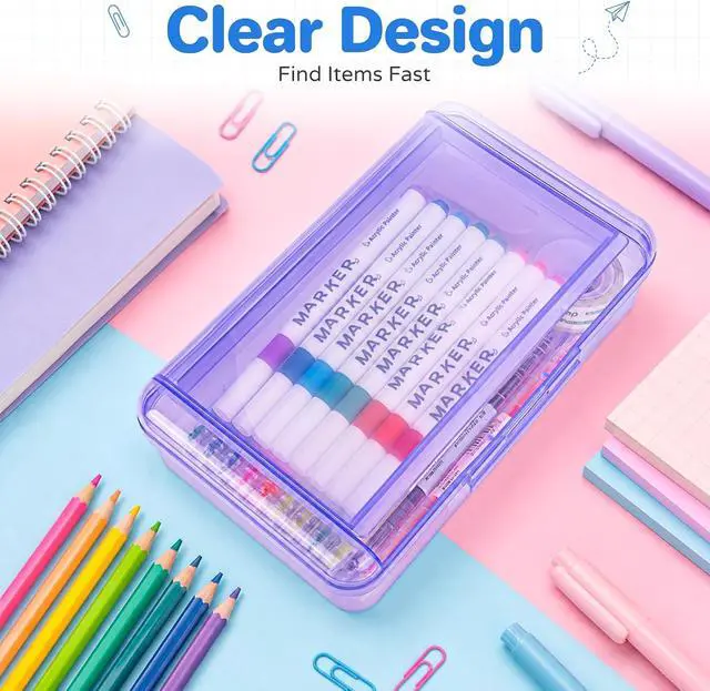 Alt view image 3 of 7 - Double Layer Plastic Hard Clear Color Pencil box Case for Girl Boy kids | Colored Cute kids Pen Case Box for Marker Crayon,School Office Art Supplies Storage Organizer Box,Medium Size