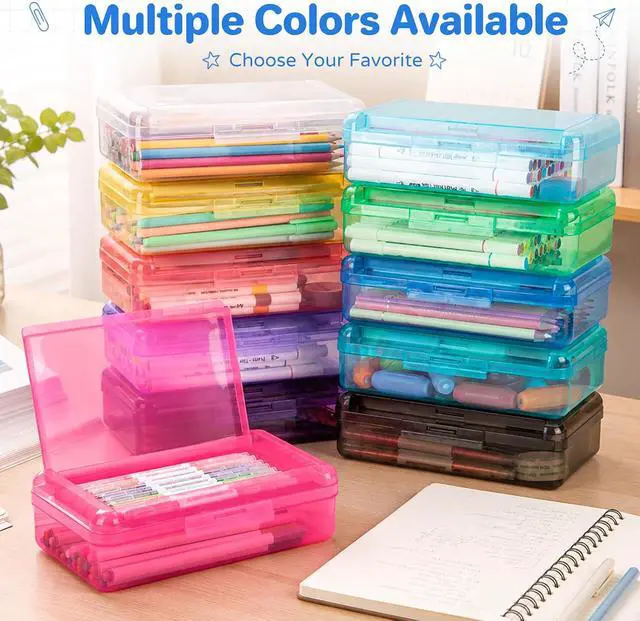 Alt view image 6 of 7 - Double Layer Plastic Hard Clear Color Pencil box Case for Girl Boy kids | Colored Cute kids Pen Case Box for Marker Crayon,School Office Art Supplies Storage Organizer Box,Medium Size