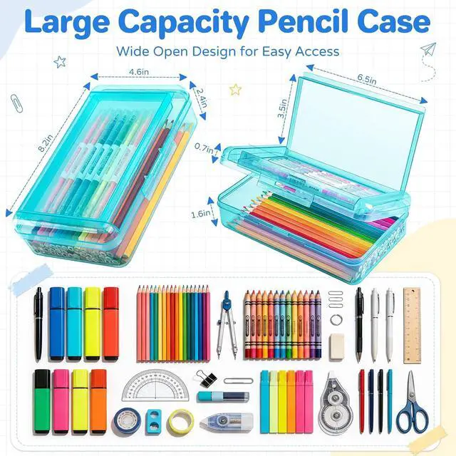 Alt view image 5 of 7 - Double Layer Plastic Hard Clear Color Pencil box Case for Girl Boy kids | Colored Cute kids Pen Case Box for Marker Crayon,School Office Art Supplies Storage Organizer Box,Medium Size