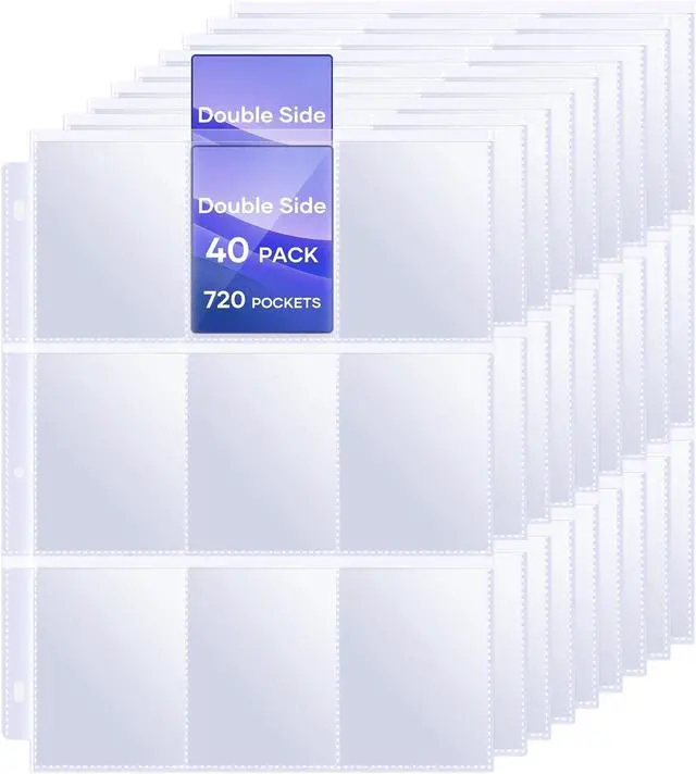Main image of 40 Pack 9 Pocket Page Protectors,720 Pockets Double Sided Card Holder Pages for a 3 Ring Binder, Card Protector Sheets Baseball Card Binder,Fit for MTG, TCG, Baseball Standard Cards