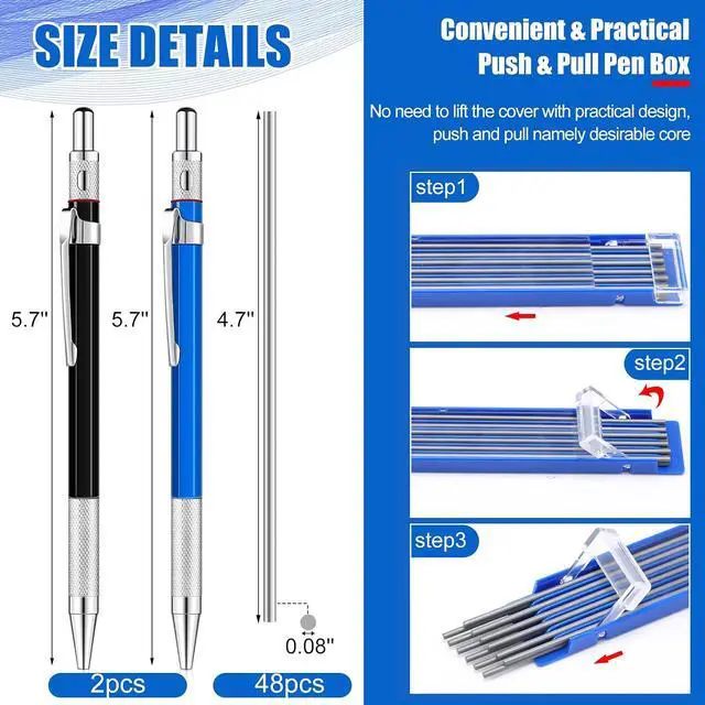 Alt view image 5 of 7 - 2 Pcs Welders Pencil 48 Refill, Silver