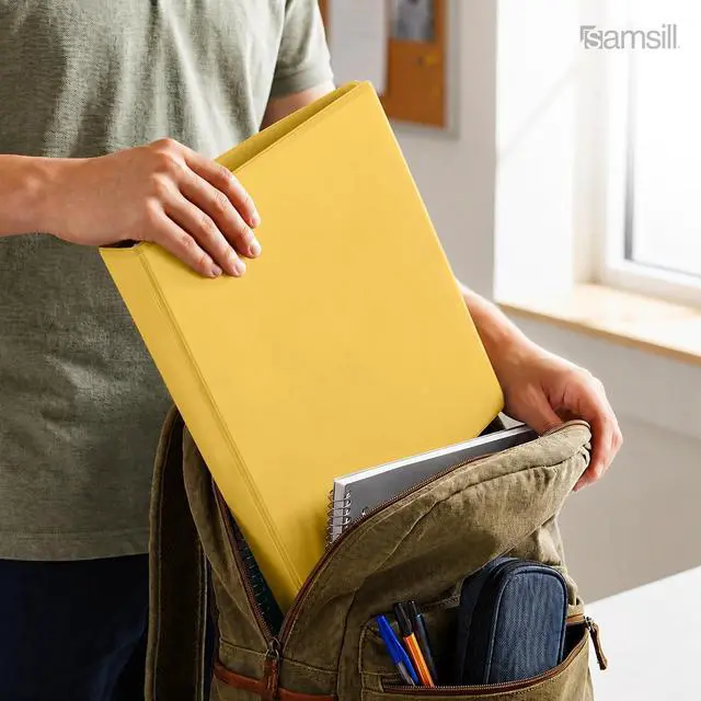 Alt view image 4 of 6 - Economy 3 Ring Presentation View Binder, 1 Inch Round Ring, Yellow Holds 200Sheets, Customizable Clear View Cover(18531)
