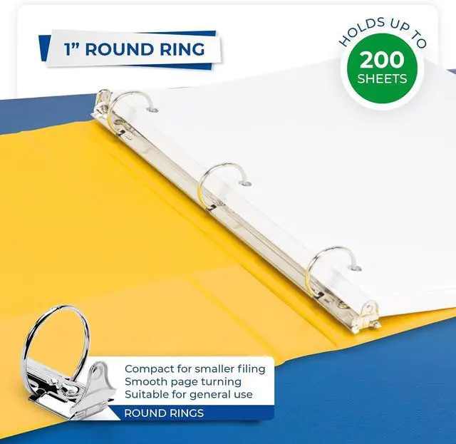 Alt view image 6 of 6 - Economy 3 Ring Presentation View Binder, 1 Inch Round Ring, Yellow Holds 200Sheets, Customizable Clear View Cover(18531)