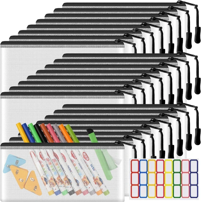 Main image of 24 Pack Mesh Zipper Pouch Bags Small, Zipper Pencil Pouches, 9.2 x 4.7 in Clear Pencil Pouch Bulk, Pencil Bags with Zipper for Travel Storage, Black