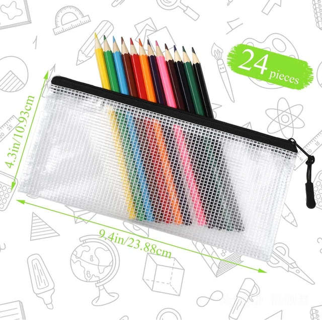 Alt view image 2 of 7 - 24 Pack Mesh Zipper Pouch Bags Small, Zipper Pencil Pouches, 9.2 x 4.7 in Clear Pencil Pouch Bulk, Pencil Bags with Zipper for Travel Storage, Black