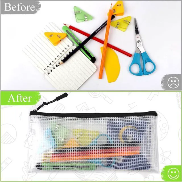 Alt view image 3 of 7 - 24 Pack Mesh Zipper Pouch Bags Small, Zipper Pencil Pouches, 9.2 x 4.7 in Clear Pencil Pouch Bulk, Pencil Bags with Zipper for Travel Storage, Black