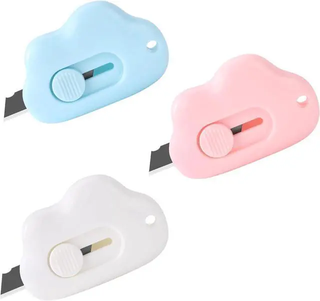 Main image of Cloud Shaped Retractable Box Cutter Set - 3Pcs Mini Utility Knife Letter Opener Envelope Slitter, Mini Box Cutters Retractable