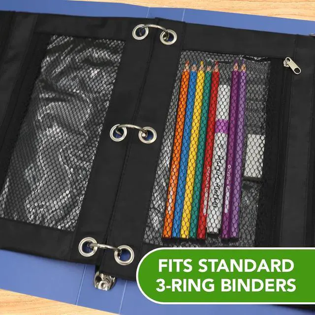 Alt view image 4 of 7 - Pencil Pouch for 3 Ring Binder, Heavy Duty Canvas Dual Zipper Pen Bag with Clear Window, Smooth Metal Zipper, Fit Standard 3-Ring Binders for School Office Travel Supplies (Black)